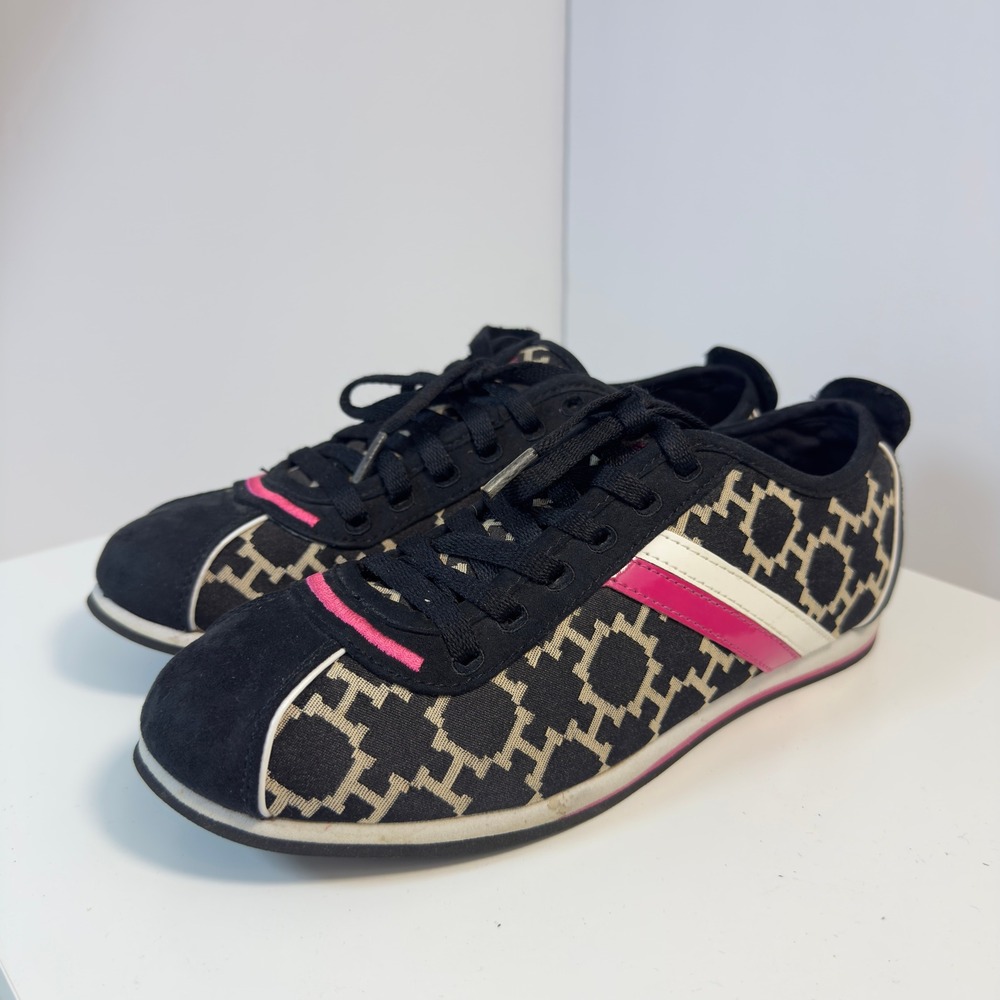 Tommy Hilfiger TWPRINCESS Sneakers Womens 7M Black Pink Monogram Logo Lace Up - Picture 3 of 16